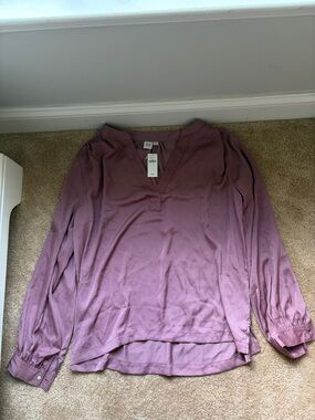 GAP Mauve V-Neck Long-Sleeve Blouse